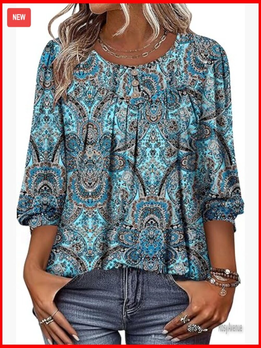 Women's 3/4 Sleeve Tunic Blouse Pleated Front Floral Solid Options